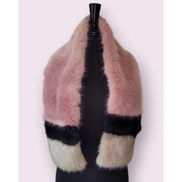 Sam Edelman Faux Fur Neck Warmer | 46” | Pink Black Scarf | EUC - Picture 1 of 7